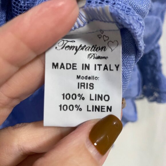 Temptation Positano Iris Blue Lace Linen Peasant‎ Blouse Size S - Picture 6 of 10